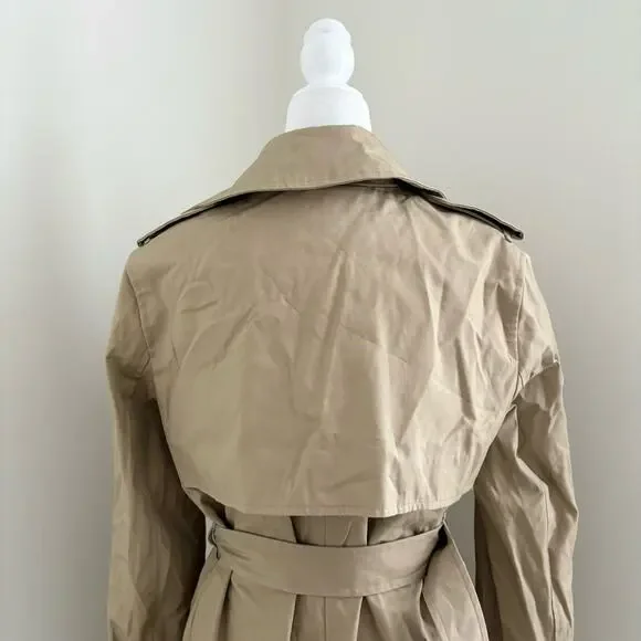 mango - NWT double breasted longline trench coat jacket belted waist tie tan - Picture 7 of 8